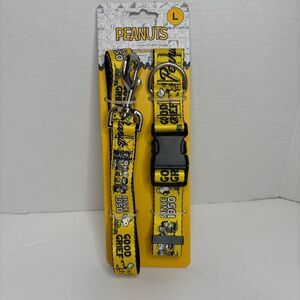 Peanuts Snoopy Good Grief Yellow 5 foot Leash And Adjustable Collar Size L NWT